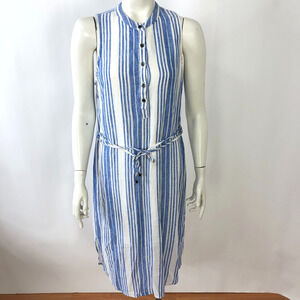 Splendid XS Women's Linen Viscose Blend Midi Button Shirt Dress Blue